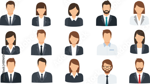 Business People Avatar Icon Set with Male and Female Professional User Profile Characters for Corporate, Office, and Team Design Use