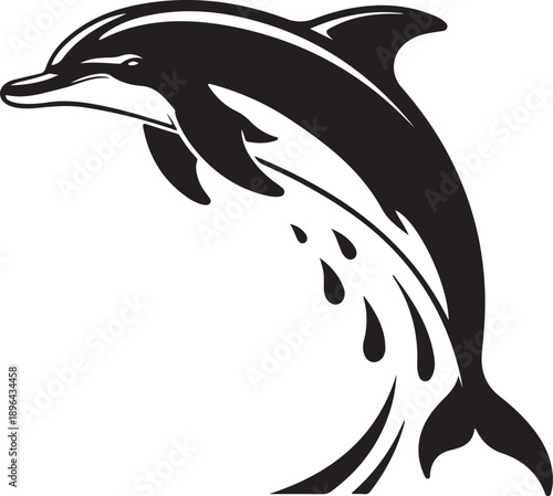 Majestic dolphin jumping out of water in sleek black silhouette