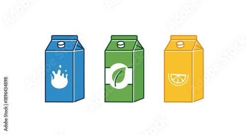 Three cartons of different flavored milk or juice displayed in a row on a clean background
