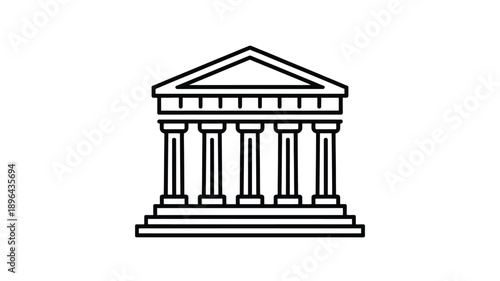 Classical Greek temple architecture icon with columns and pediment representing law court bank justice government institution vector illustration