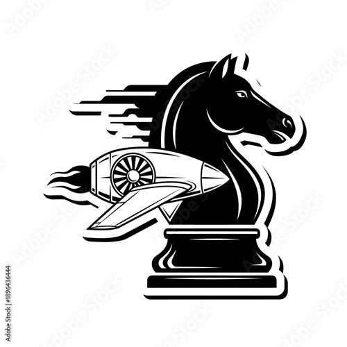 Dynamic chess knight with rocket launching into motion