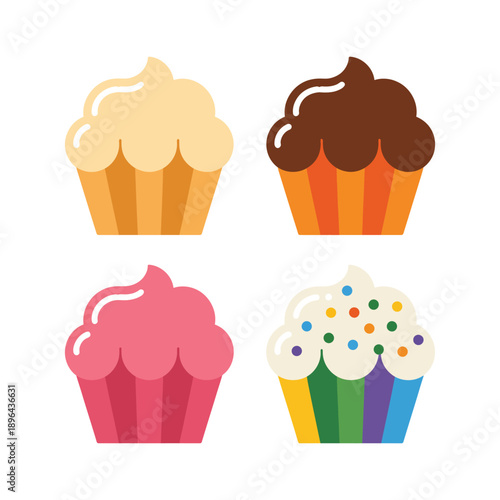 Cupcakes with Various Flavors and Toppings on White Background