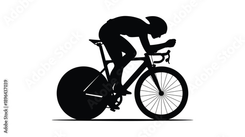 Professional cyclist in aerodynamic racing position silhouette representing competitive cycling endurance speed sport isolated vector