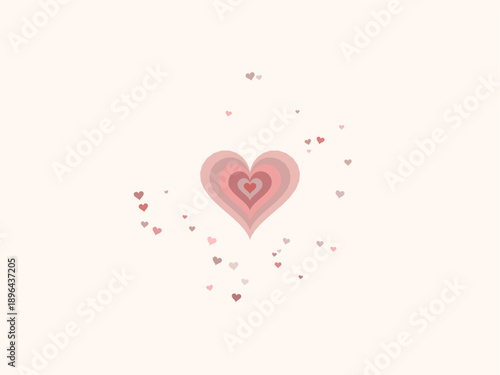 Hand-drawn heart with intricate patterns and scattered heart shapes, romantic and playful design in soft pastel colors