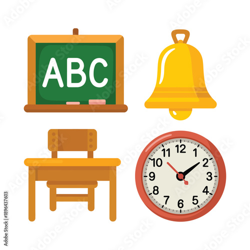 School Essentials on White Background