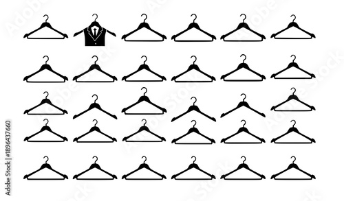 Minimalist hanger icon vector set for fashion retail, clothing storage, and boutique design illustrations