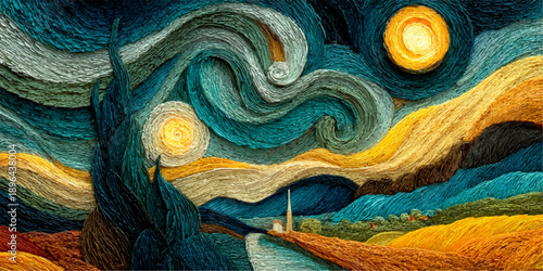 A Vibrant Starry Night Sky Over a Majestic Mountain and a European Village