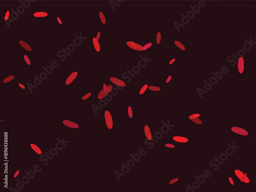 Red heart confetti scattered on dark brown background, romantic mood with minimalist composition and warm color palette