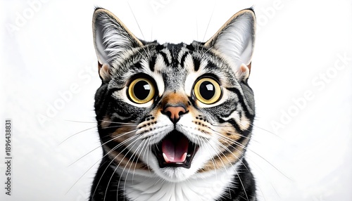 Surprised Tabby Cat with Wide Eyes and Open Mouth.
