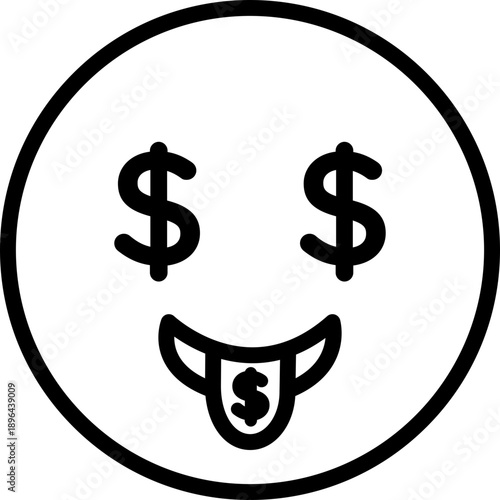 Money Mouth Face Emoji line Icon, Rich Cash Face Emoji Symbol, Excited Money Eyes Emoji