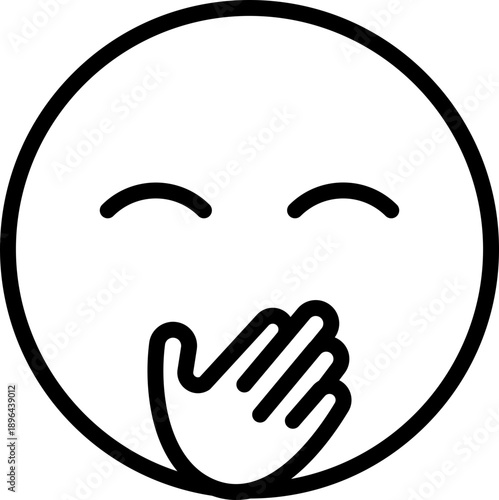 Face with Hand Over Mouth Emoji line Icon, Surprised Shy Face Emoji Symbol, Giggling Face with Covered Mouth