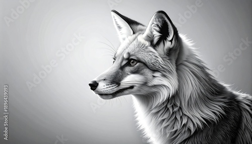 Elegant Monochrome Wolf Portrait in Minimalist Style with Dramatic Lighting