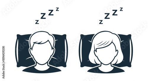 Man and Woman Sleeping Icon Set Simple Vector Illustration of People Resting in Bed, Representing Good Sleep and Relaxation