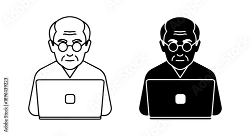 Elderly man using a laptop, representing active seniors engaging with modern technology and digital communication tools online