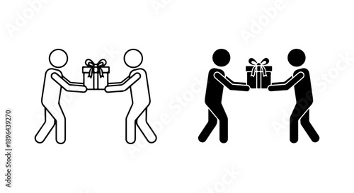 People exchanging a gift, symbolizing generosity, sharing, and celebration of special occasions. An act of giving and receiving presents between individuals