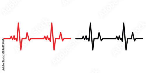 Red and black electrocardiogram lines on white background heart rate pulse medical