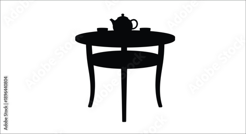 Black silhouette of a table set for tea with a teapot and cups silhouette