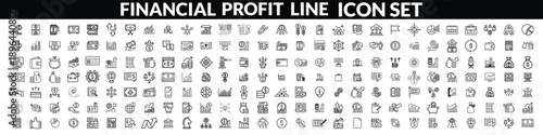 Financial profit line icon set. Containing Money income, money savings, earnings, money, cash, investment, financial growth and more. Editable stroke. Vector illustration