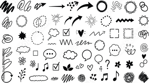 Collection of hand drawn symbols and icons