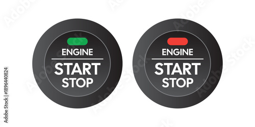 Engine Start Stop Button Icons - Modern Automotive Ignition Interface Graphics