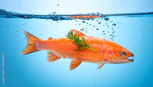 fresh Salmon Swimming Underwater in Clear River