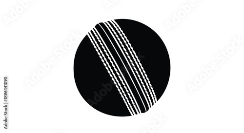 A black cricket ball with white stitching minimalist silhouette