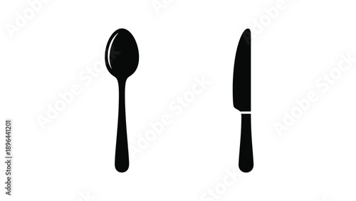 Black cutlery set including a spoon and knife a striking silhouette