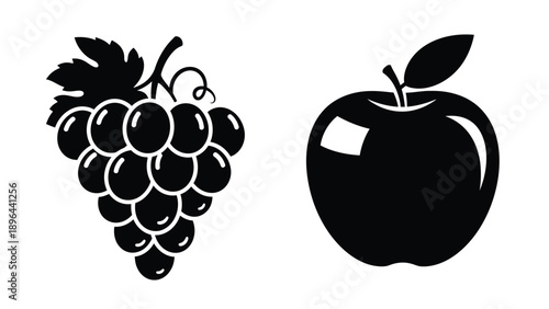 Black fruit illustrations of grapes and an apple a striking silhouette