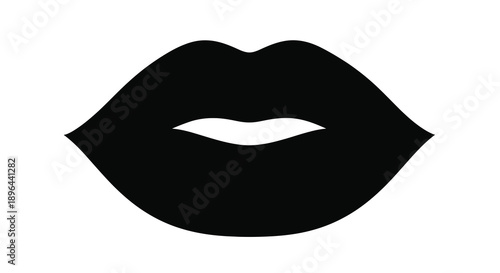 Bold black lips form a striking visual silhouette