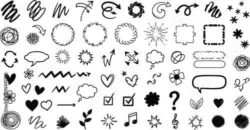 Collection of various black and white icons and symbols