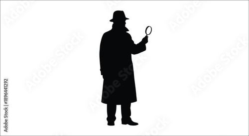 A detective with a magnifying glass depicted as a silhouette