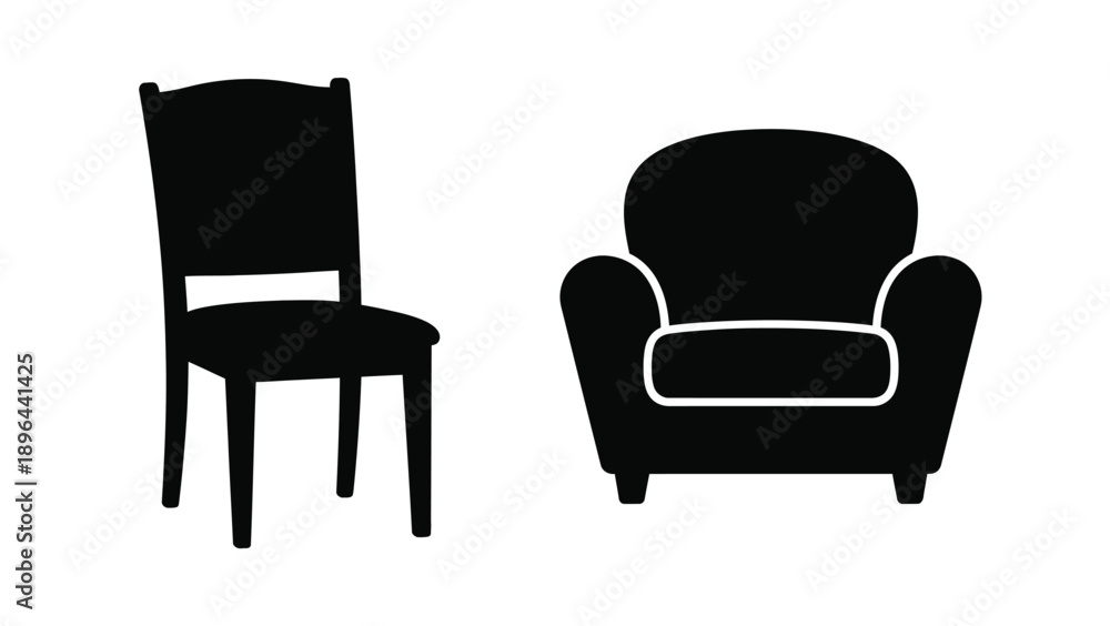 Fototapeta premium Black furniture shapes a chair and armchair simple silhouette