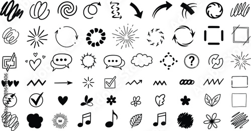 Collection of various black and white emoticon and symbol icons