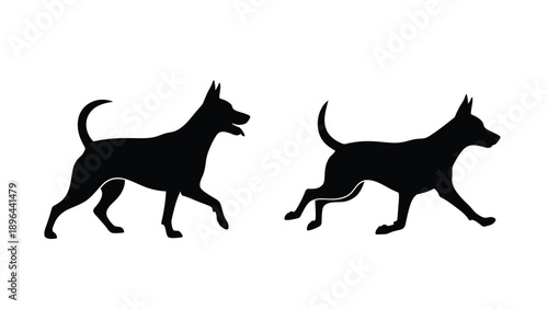 Two dogs in motion depicted as a striking black silhouette