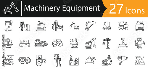 Machinery and Equipment Line Icons Collection for Industry, Manufacturing, Construction, and Engineering