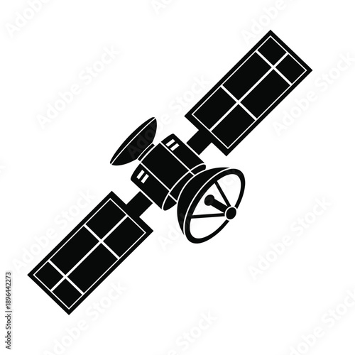 Satellite Illustration – Space Communication Satellite with Solar Panels for Technology & Aerospace Design