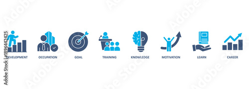 New skills banner web icon vector illustration concept with icon of development, occupation, goal, training, knowledge, motivation, learn and career 