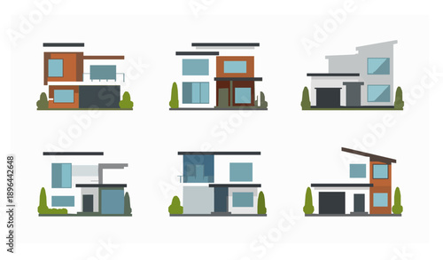 Modern luxury villas flat vector illustration set of contemporary suburban houses for real estate