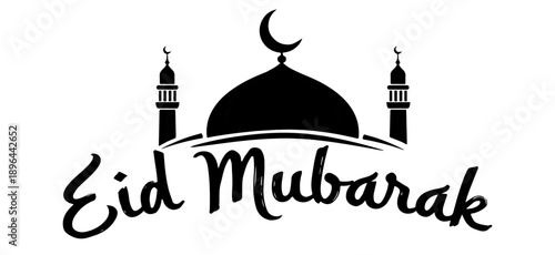 Wallpaper Mural Eid Mubarak black logo with elegant brush calligraphy and mosque dome silhouette illustration Torontodigital.ca