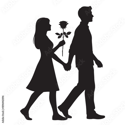 Romantic Silhouette of Couple Holding Rose
