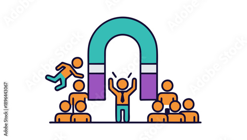 Magnet attracting people to a person.