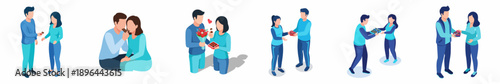 Isometric Diverse Couple Interaction and Relationship Illustration for Romantic and Business Theme