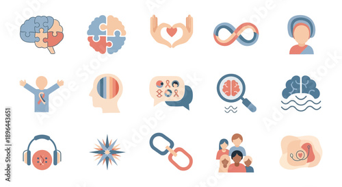 Autism Awareness and Support Icons Collection.