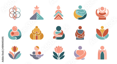 Collection of Abstract Minimalist Logos and Icons Representing Wellness, Nature, and Human Connection.