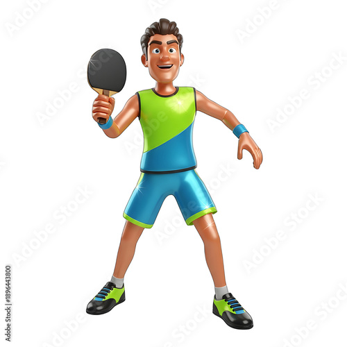 A cheerful 3d rendered cartoon man playing table tennis holding a paddle and smiling ideal for game assets on transparent background high-quality