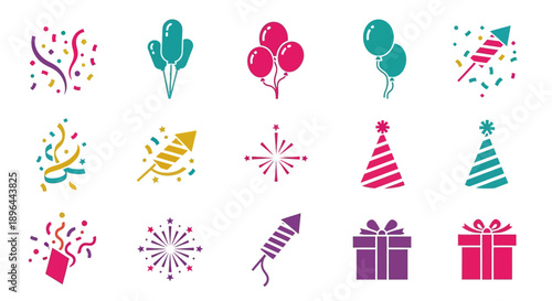 Collection of Festive Party Icons and Symbols for Celebrations.