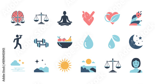 Collection of Icons Representing Health and Wellness Concepts.