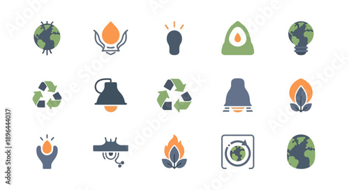 Eco-Friendly Icons for Environmental Sustainability and Green Energy Solutions.