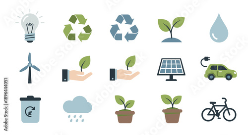 Eco-Friendly Icons Set for Sustainable Living and Environmental Protection.