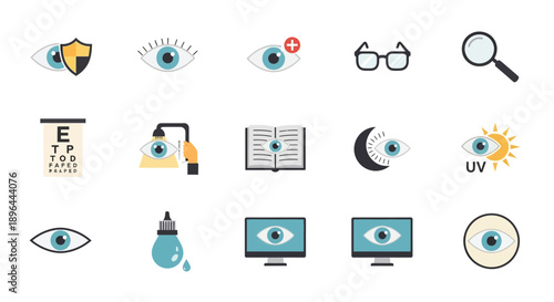 Eye Care and Vision Health Icons Set.
